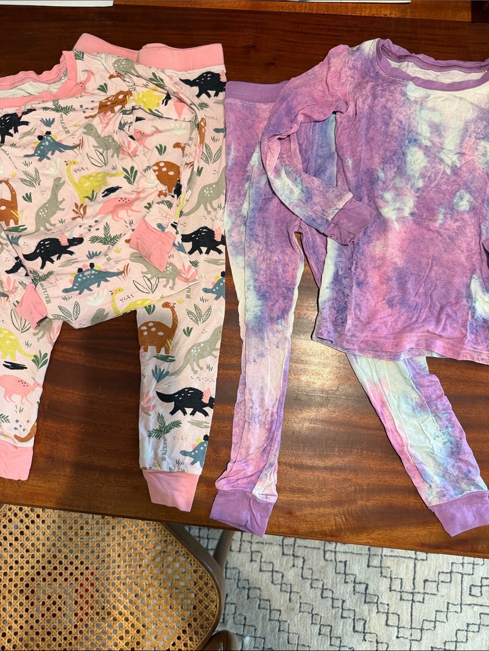 Kids Pink Dinosaur Print & Purple Tie-Dye Pajama Set - 2 Pack